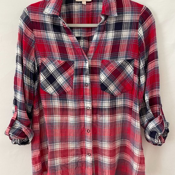 Skies Are Blue Womens Multicolor Flannel Plaid Pockets Button-Up Shirt Size S - Picture 4 of 8